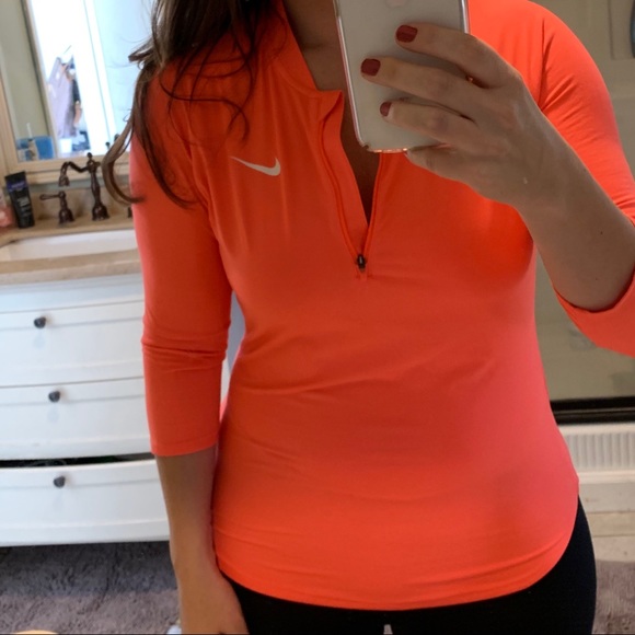 Nike Tops - NIKE DRI FIT 3/4 Zip Top Bright Orange / Coral M